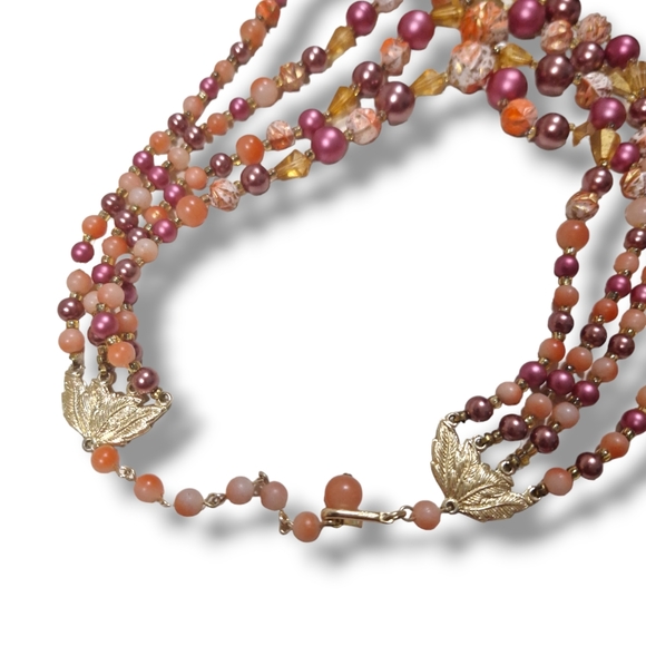 Vintage Japan Four Strand Necklace 14-17" Multi Pink Graduated Beads Hook Clasp - Picture 3 of 6